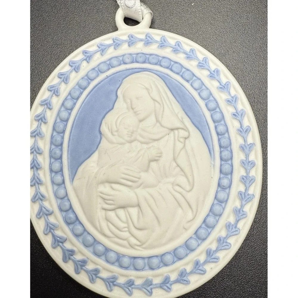 Wedgwood Blue and White Jasperware Madonna and Child Ornament Without Box
